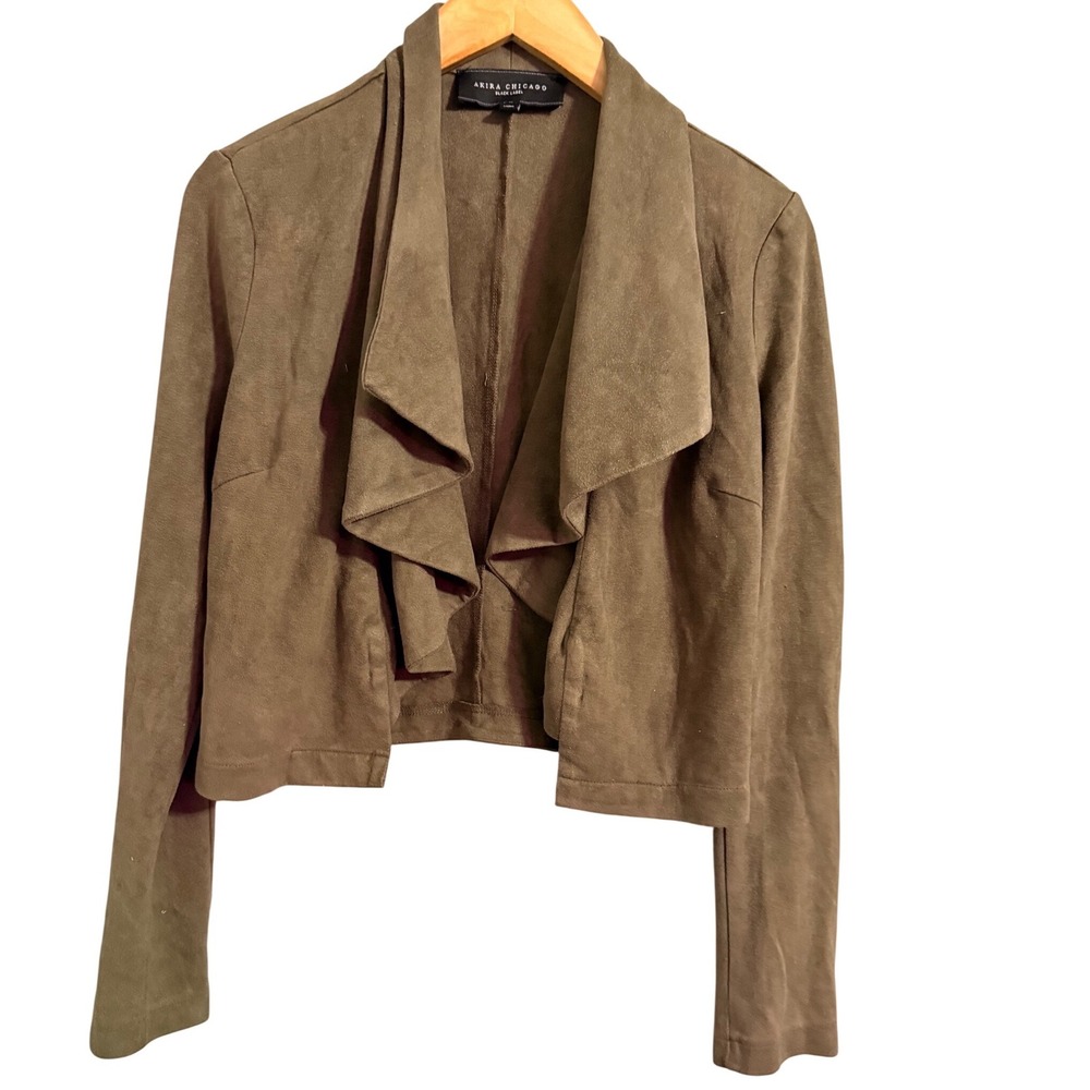 Akira Chicago Black Label‎ Suede Drape Front Cropped Jacket Olive Green